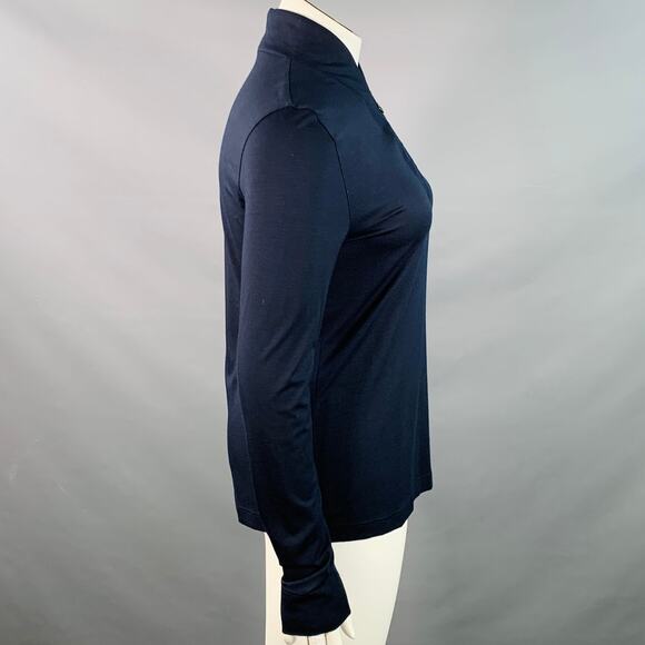 AKRIS PUNTO Size 14 Navy Modal Blend Collarless 1/4 Zip Pullover - Picture 3 of 8